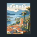 Carte Postale Paraty Brésil Travel Art Vintage<br><div class="desc">Paraty rétro design de déplacement vectoriel. Paraty est une petite ville entourée de montagnes sur la Costa Verde du Brésil,  entre Rio de Janeiro et São Paulo.</div>