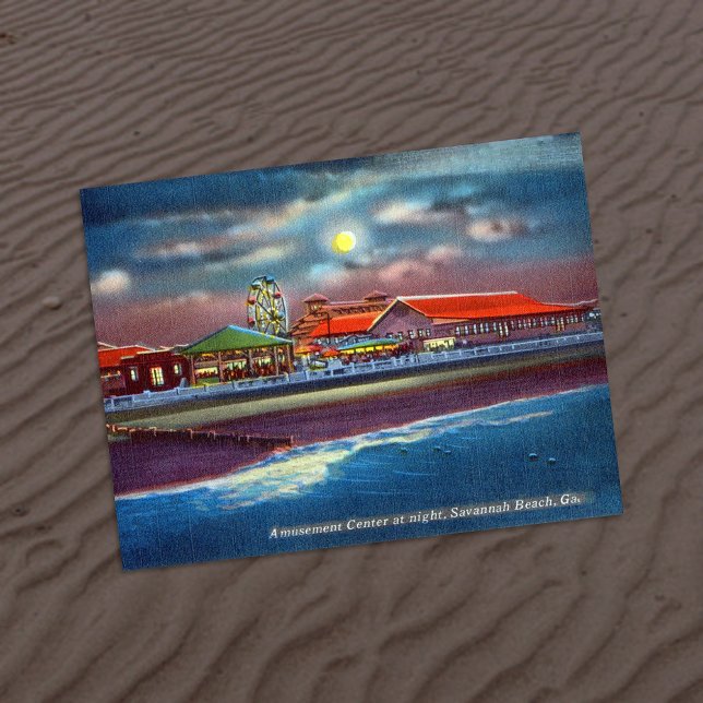 Carte Postale Parc d'attractions Night Tybee Island Beach Histor (Créateur téléchargé)