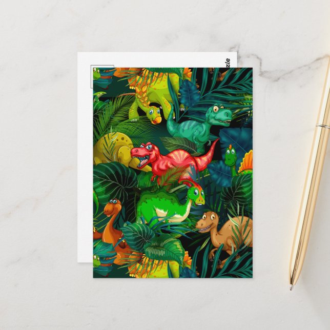 Carte Postale Parc des dinosaures (Devant/Arrière en situation)