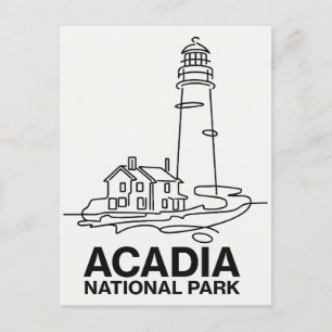 Carte Postale Parc national Acadia Phare Line Art