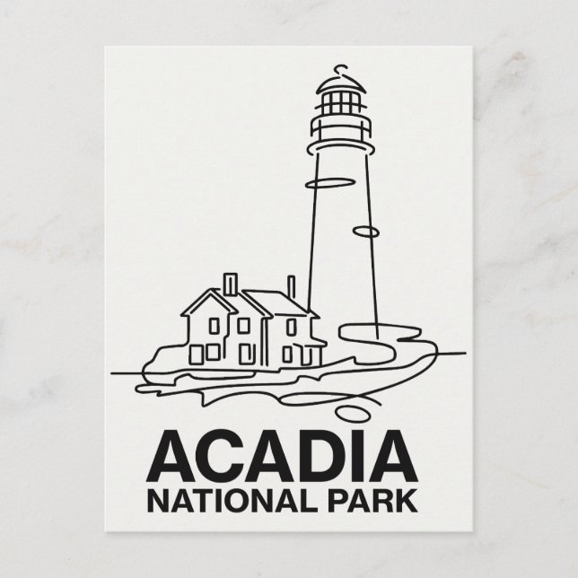 Carte Postale Parc national Acadia Phare Line Art (Devant)