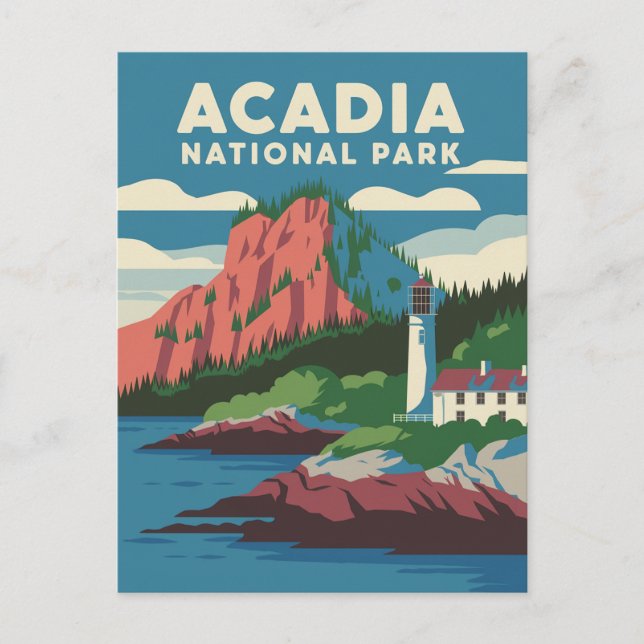 Carte Postale Parc national Acadia Phare Vintage (Devant)