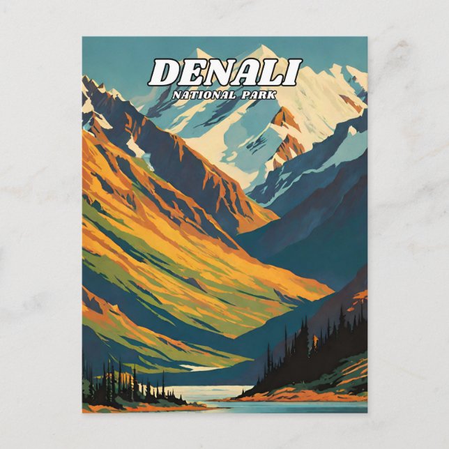 Carte Postale Parc national de Denali illustration rétro Classic (Devant)