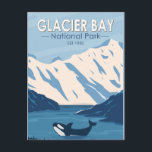 Carte Postale Parc national de Glacier Bay Alaska Orca Art Vinta<br><div class="desc">Design vectoriel du parc Glacier Bay. Le parc est une terre natale,  un laboratoire vivant,  un parc national,  une nature désignée,  une réserve de biosphère et un site du patrimoine mondial.</div>