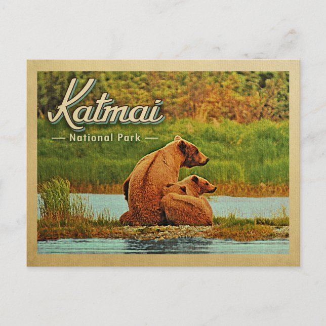Carte Postale Parc national de Katmai Bears Vintage (Devant)