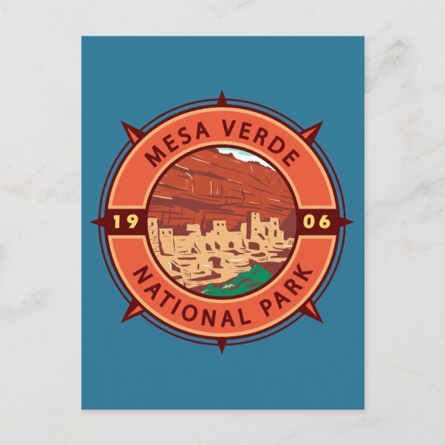 Carte Postale Parc national de Mesa Verde Emblem Retro Compass (Devant)