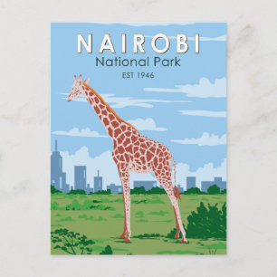Carte Postale Parc national de Nairobi Girafe Voyage Art Vintage