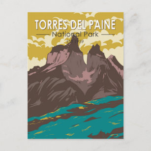 Carte Postale Parc national de Torres del Paine Chili Art Vintag