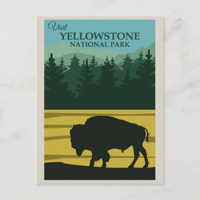 Carte Postale Parc national de vintage Yellowstone Buffalo (Devant)