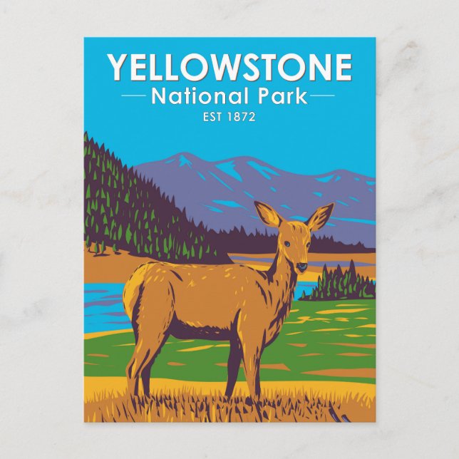 Carte Postale Parc national de Yellowstone Cerf mulet Vintage (Devant)