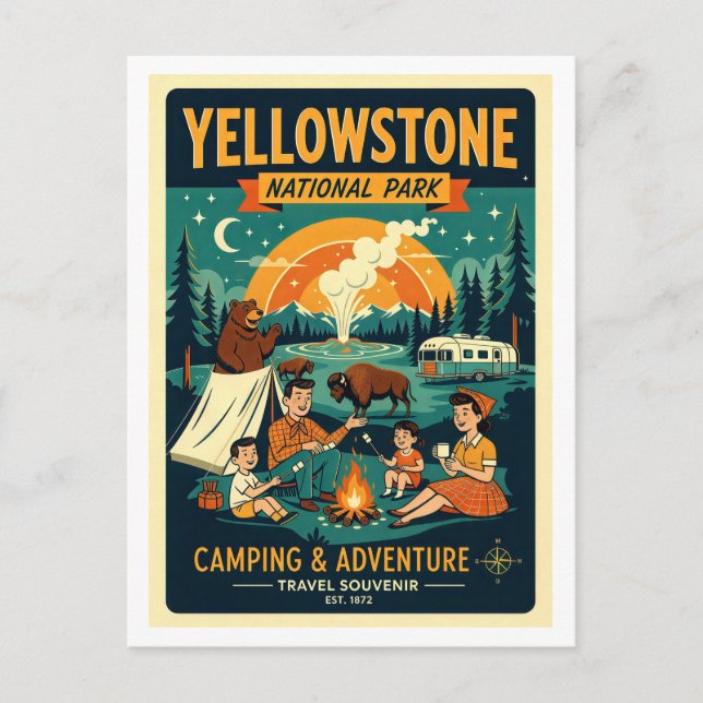 Carte Postale Parc national de Yellowstone Rétro 1950s (Devant)