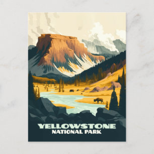 Carte Postale Parc national de Yellowstone Wyoming Mounts Rétro