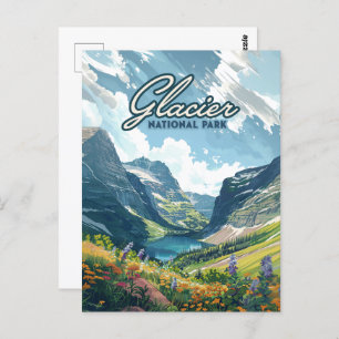 Carte Postale Parc national des Glaciers Montana Lake Retro