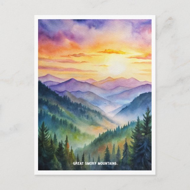 Carte Postale Parc national des Great Smoky Mountains aquarelle  (Devant)