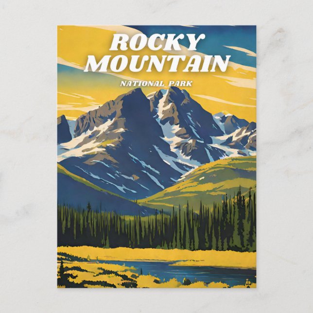 Carte Postale Parc national des Rocheuses illustration rétro Ae (Devant)
