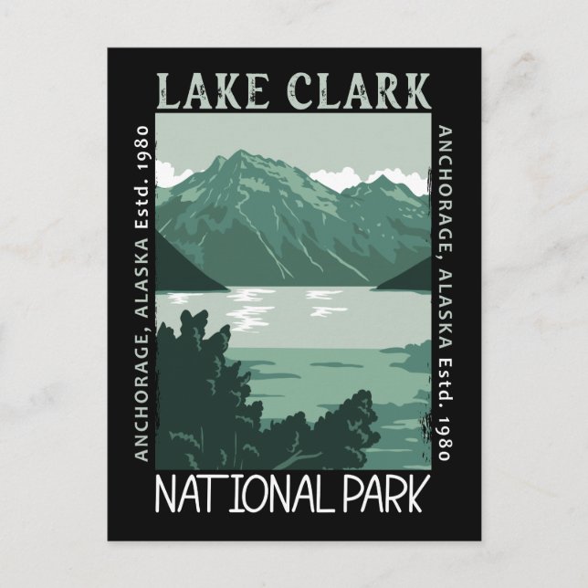 Carte Postale Parc national du lac Clark Alaska Vintage perturbé (Devant)