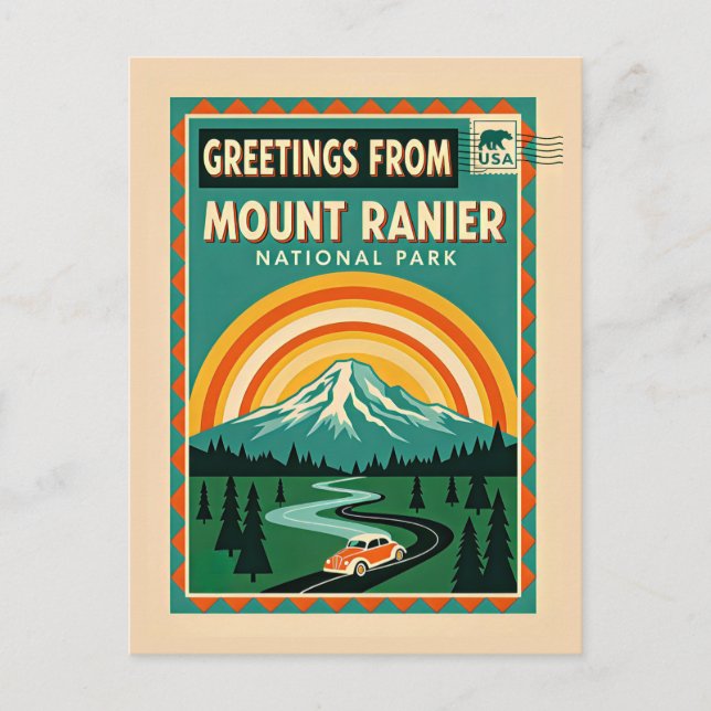 Carte Postale Parc national du mont Rainier Rétro (Devant)