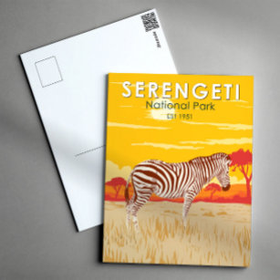 Carte Postale Parc national du Serengeti Zebra Travel Art Vintag