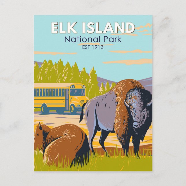 Carte Postale Parc national Elk Island Canada Bison Vintage (Devant)