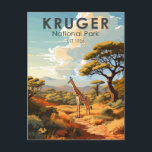 Carte Postale Parc national Kruger Afrique du Sud Girafe Ancien<br><div class="desc">Conception de l'illustration vectorielle de Kruger. Le parc national Kruger,  dans le nord-est de l'Afrique du Sud,  est l'une des plus grandes réserves de gibier d'Afrique. Sa forte densité d'animaux sauvages comprend le Big 5 : lions,  léopards,  rhinocéros,  éléphants et buffles.</div>