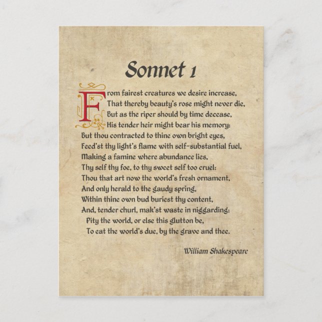 Carte Postale Parchemin Shakespeare Sonnet 1 (Devant)