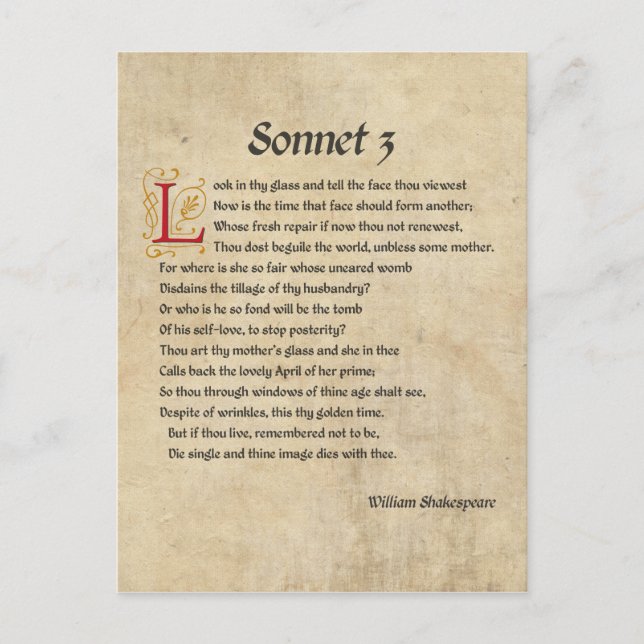 Carte Postale Parchemin Shakespeare Sonnet 3 (Devant)
