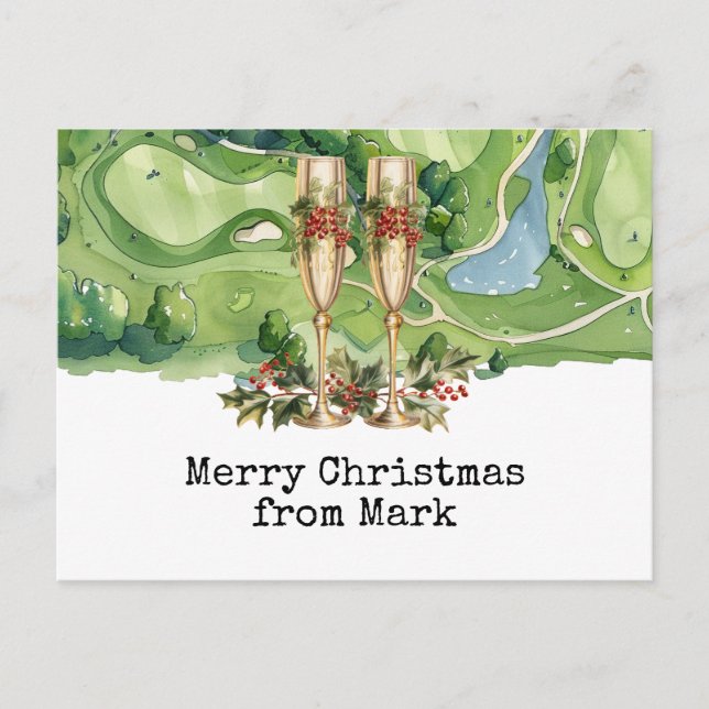 Carte Postale Parcours de golf avec boisson de Noël pour le golf (Devant)