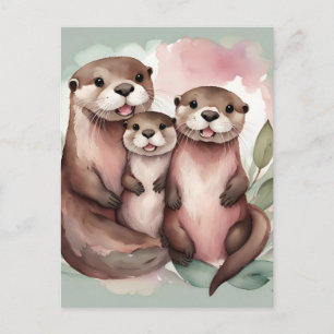 Carte Postale Parents de loutre et enfant