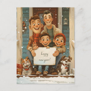 Carte Postale Parents gays, enfants et chiens