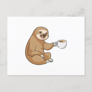 Carte Postale Paresseux avec tasse de café
