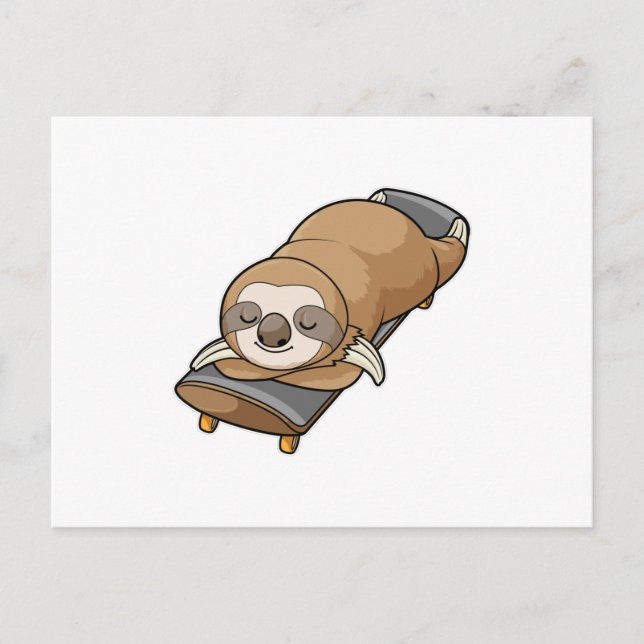 Carte Postale Paresseux dormant avec skateboard (Devant)