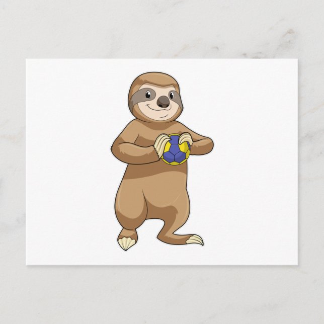 Carte Postale Paresseux en joueur de handball avec ballon de han (Devant)