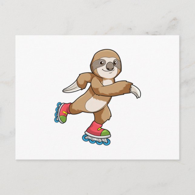 Carte Postale Paresseux en patineur avec des rollers (Devant)