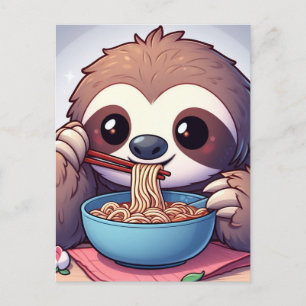 Carte Postale Paresseux mignon mangeant du Ramen