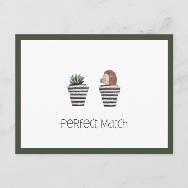 Carte Postale Parfait accord | Hérisson mignon & Amour de cactus (Devant)