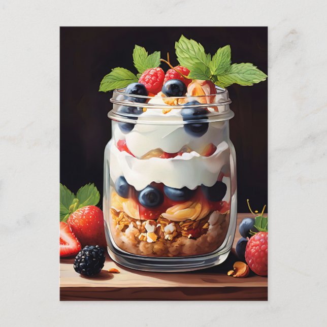 Carte Postale Parfait aux fruits rouges dans un pot en verre (Devant)