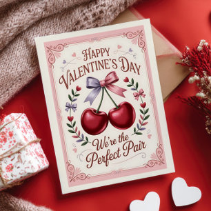 Carte Postale Parfait Couple Cerise Rétro Joyeuse Saint-Valentin