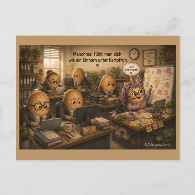 Carte Postale Parfois, on se sent - Licorne - Bureau (Devant)