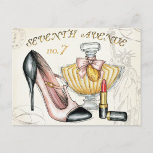 Carte Postale Parfum, rouge à lèvres et une chaussure à talons h