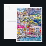 Carte Postale Parga Preveza Grèce vintage voyage aquarelle<br><div class="desc">Illustration du lieu de voyage vintage de Parga Preveza Grèce</div>