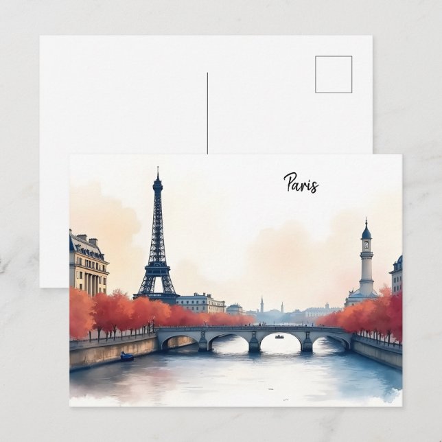 Carte Postale Paris aquarelle (Devant / Derrière)