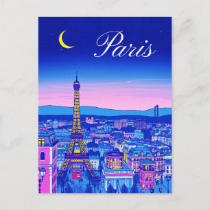 Carte Postale Paris au crépuscule sous un croissant de lune