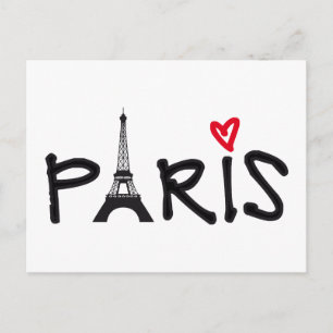 Carte Postale Paris avec la tour Eiffel et le coeur rouge