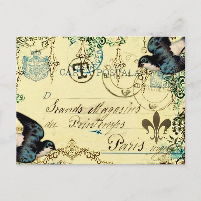 Carte postale Paris Bluebird vintage (Devant)