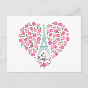 Carte Postale Paris Bonjour Coeur floral