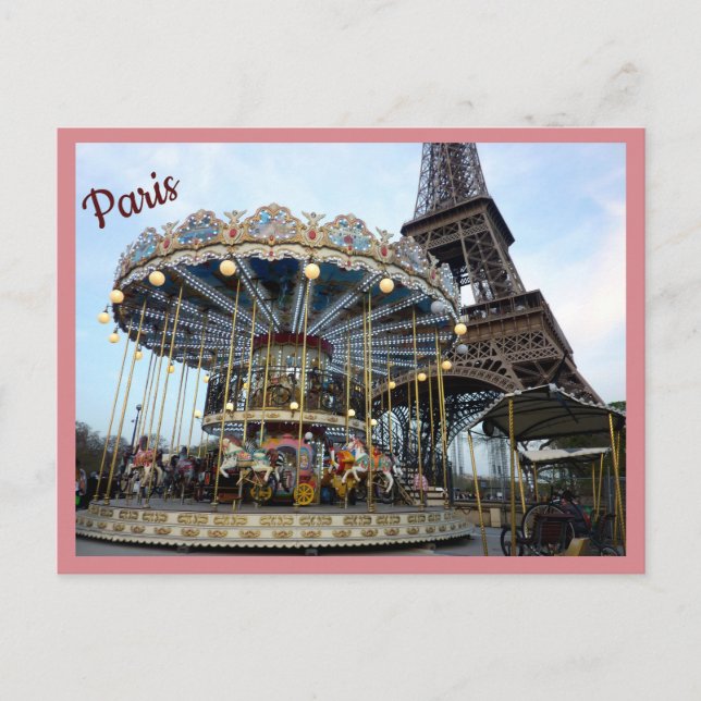 Carte Postale Paris Carousel (& Tour Eiffel) avec texte (Devant)