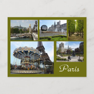 Carte Postale Paris Collage (Carrousel, Tour Eiffel, Notre Dame)