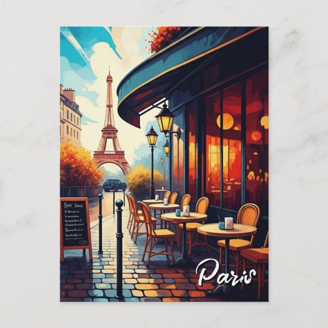 Carte Postale Paris Eiffel Tower from a cafe Postcard (Devant)