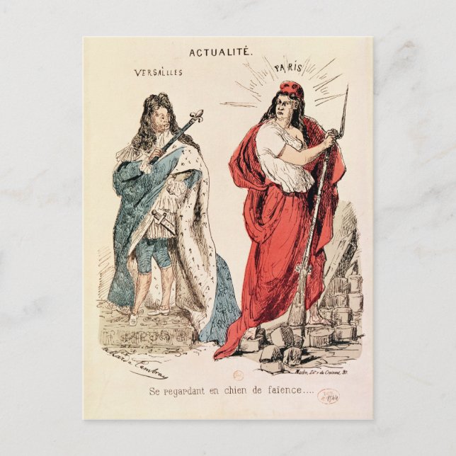 Carte Postale Paris et Versailles s'entrechoquent, 1871 (Devant)