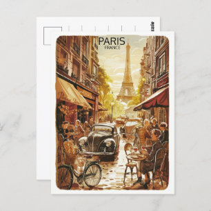 Carte Postale Paris evenin Tour Effiel vintage vieilles rues cad